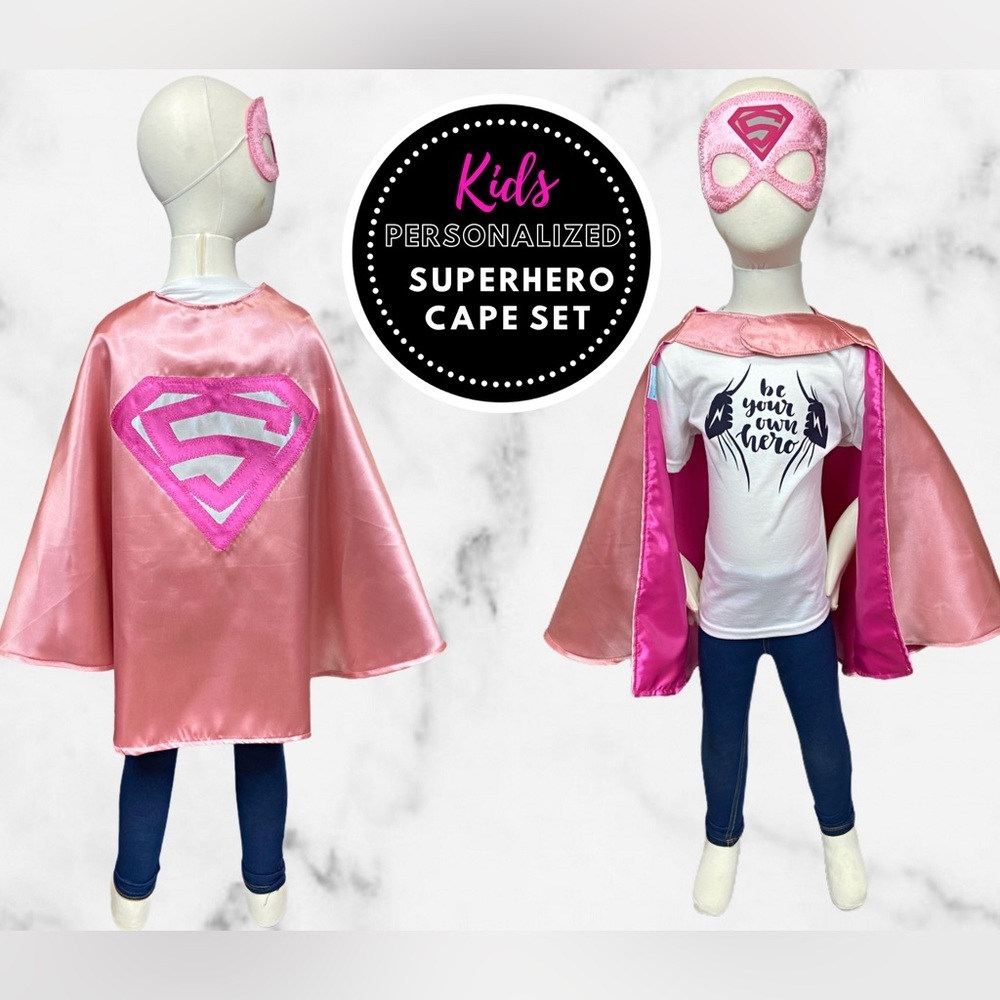 Pink super Girl Superhero Cape and Mask For Age 4-7